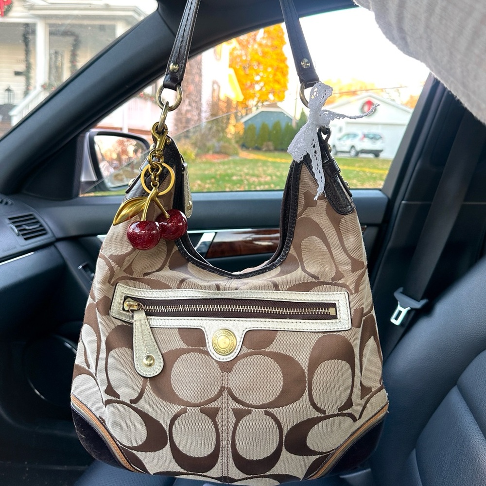 Coach Tan and Cream Shoulder Bag